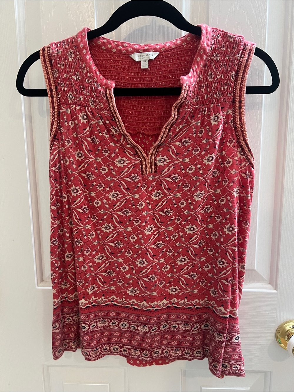 Lucky Brand Red Floral Sleeveless Henley Tank Sz S